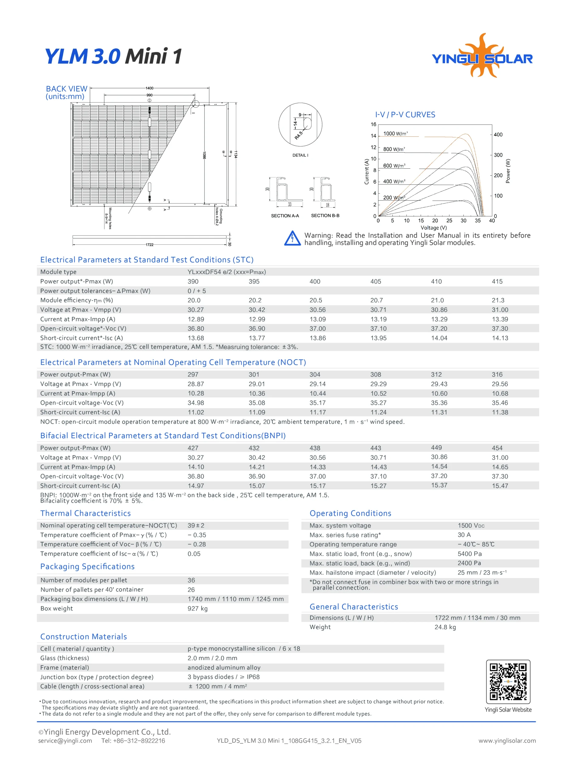 Yingli Solar YLM 3.0 Mini 1 415W P-Type PERC BIFACIAL Dual Glass Module - Image 2