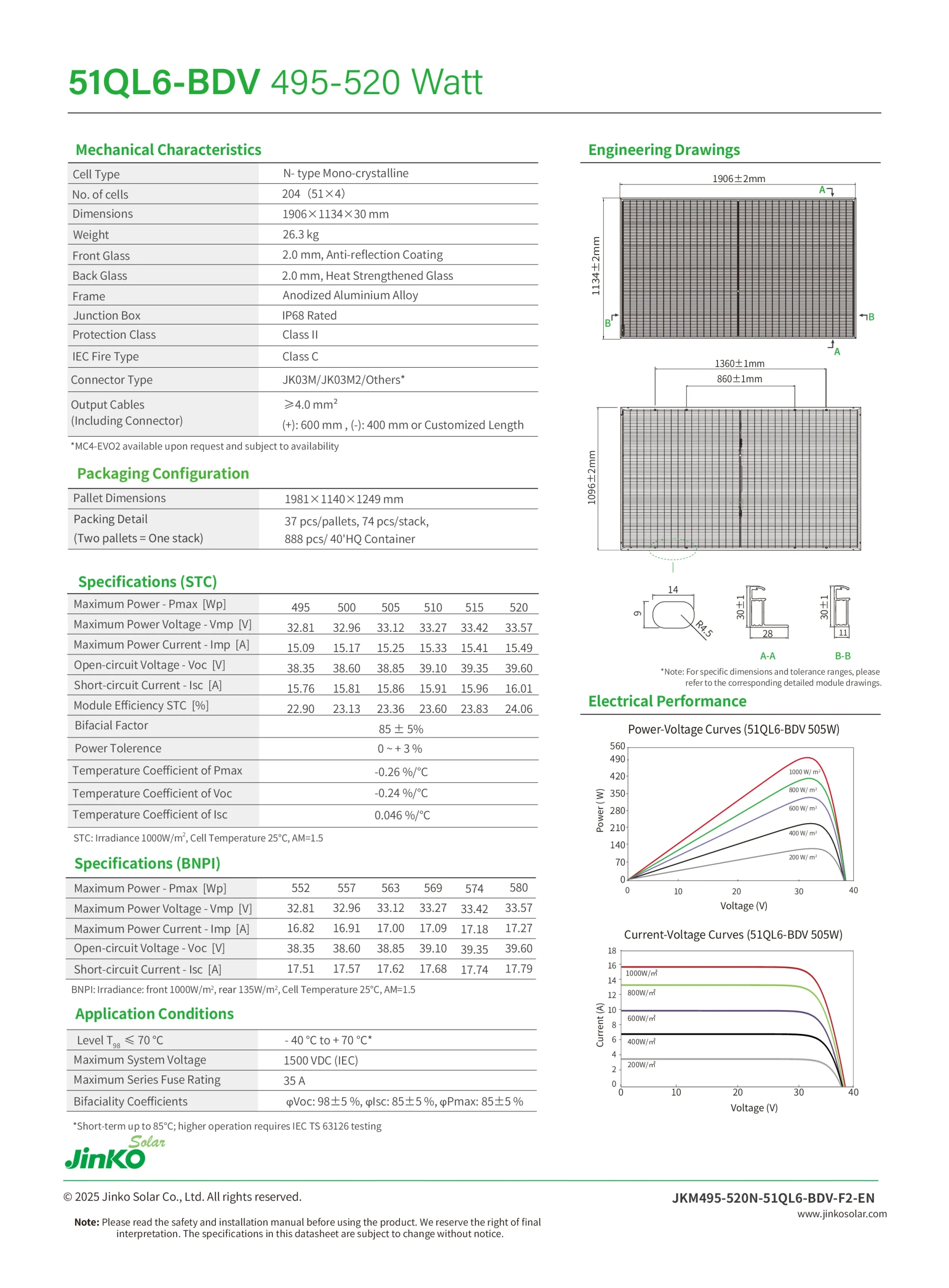 Jinko Solar TIGER Neo III 520W N-Type BIFACIAL Double Surface Solar Panel - Image 2