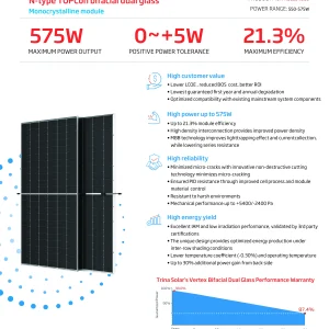 Trina Solar Vertex N 575W N-Type BIFACIAL Double Glass Solar Panel