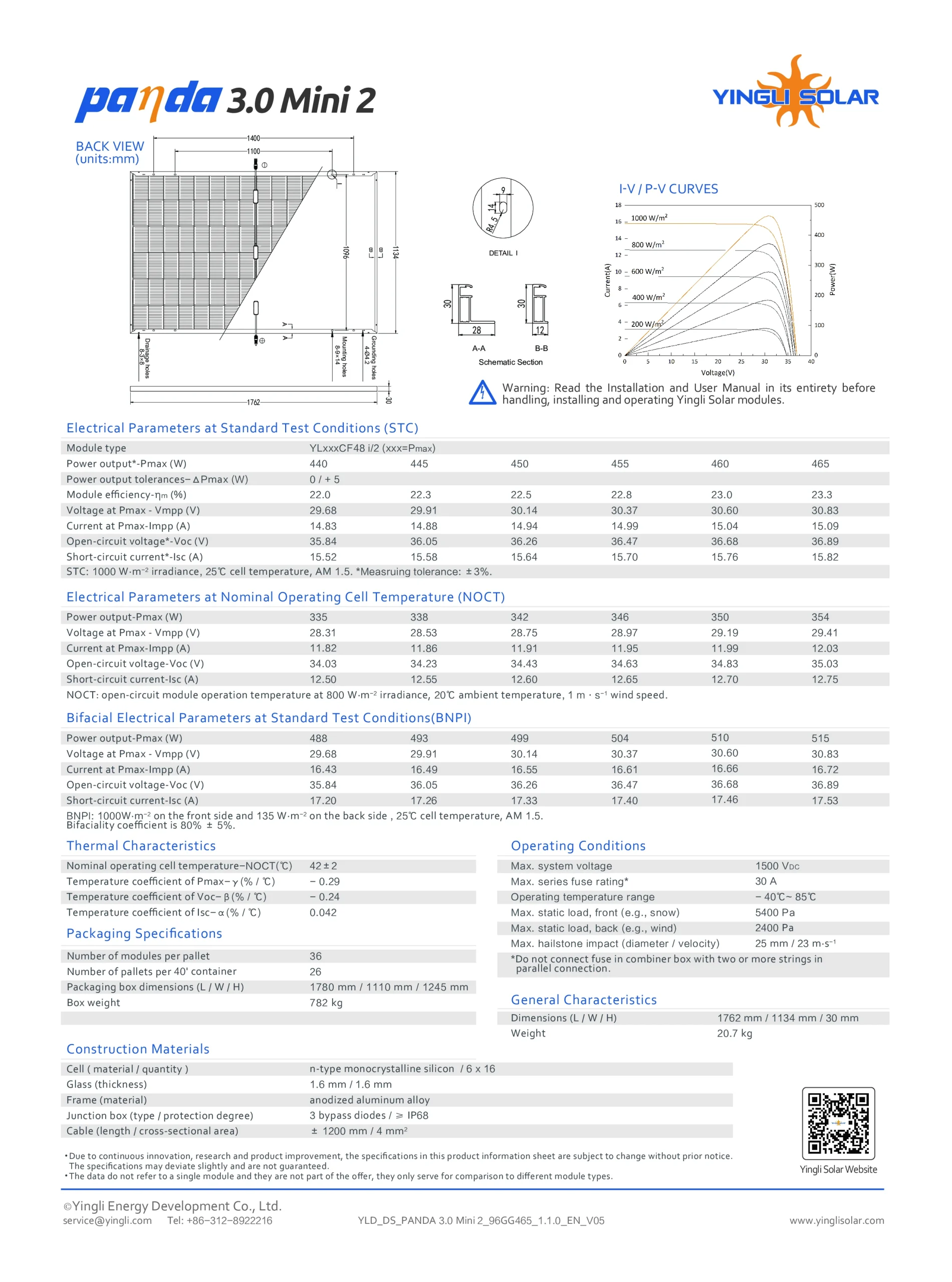 Yingli Solar PANDA 3.0 Mini 2 465W N-Type TOPCon BIFACIAL Module - Image 2
