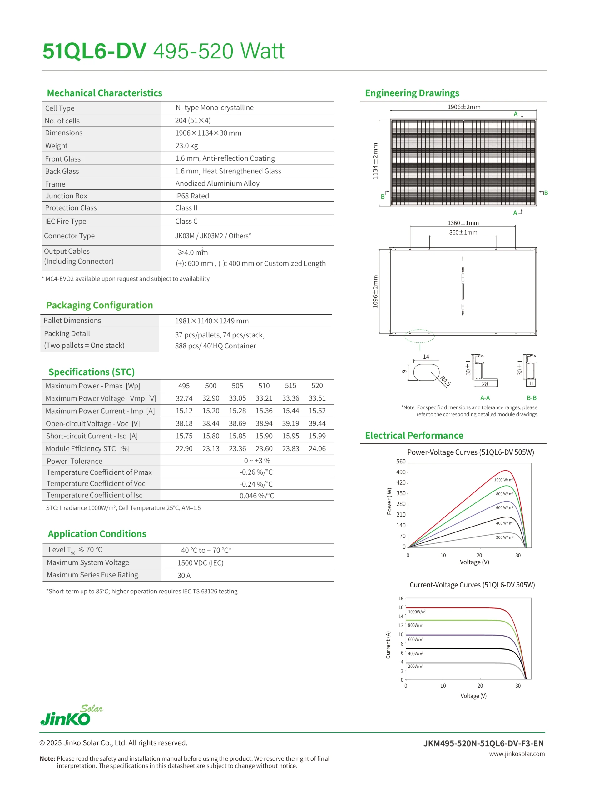 Jinko Solar TIGER Neo III 520W N-Type Double Glass Monofacial Solar Panel - Image 2