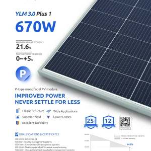 Yingli Solar YLM 3.0 Plus 1 670W P-Type Monofacial Ultra High Power Module