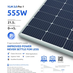 Yingli Solar YLM 3.0 Pro 1 555W P-Type Monofacial PV Module