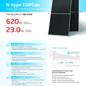 Trina Solar Vertex N 620W N-Type BIFACIAL Double Glass Solar Panel (30 Year Warranty)