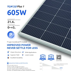 Yingli Solar YLM 3.0 Plus 1 605W P-Type Monofacial High Power Module
