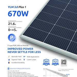 Yingli Solar YLM 3.0 Plus 1 670W P-Type PERC BIFACIAL Dual Glass Module