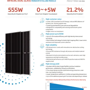 Trina Solar Vertex 555Wp Bifacial Dual Glass Monocrystalline Solar Panel (TSM-DEG19C.20)