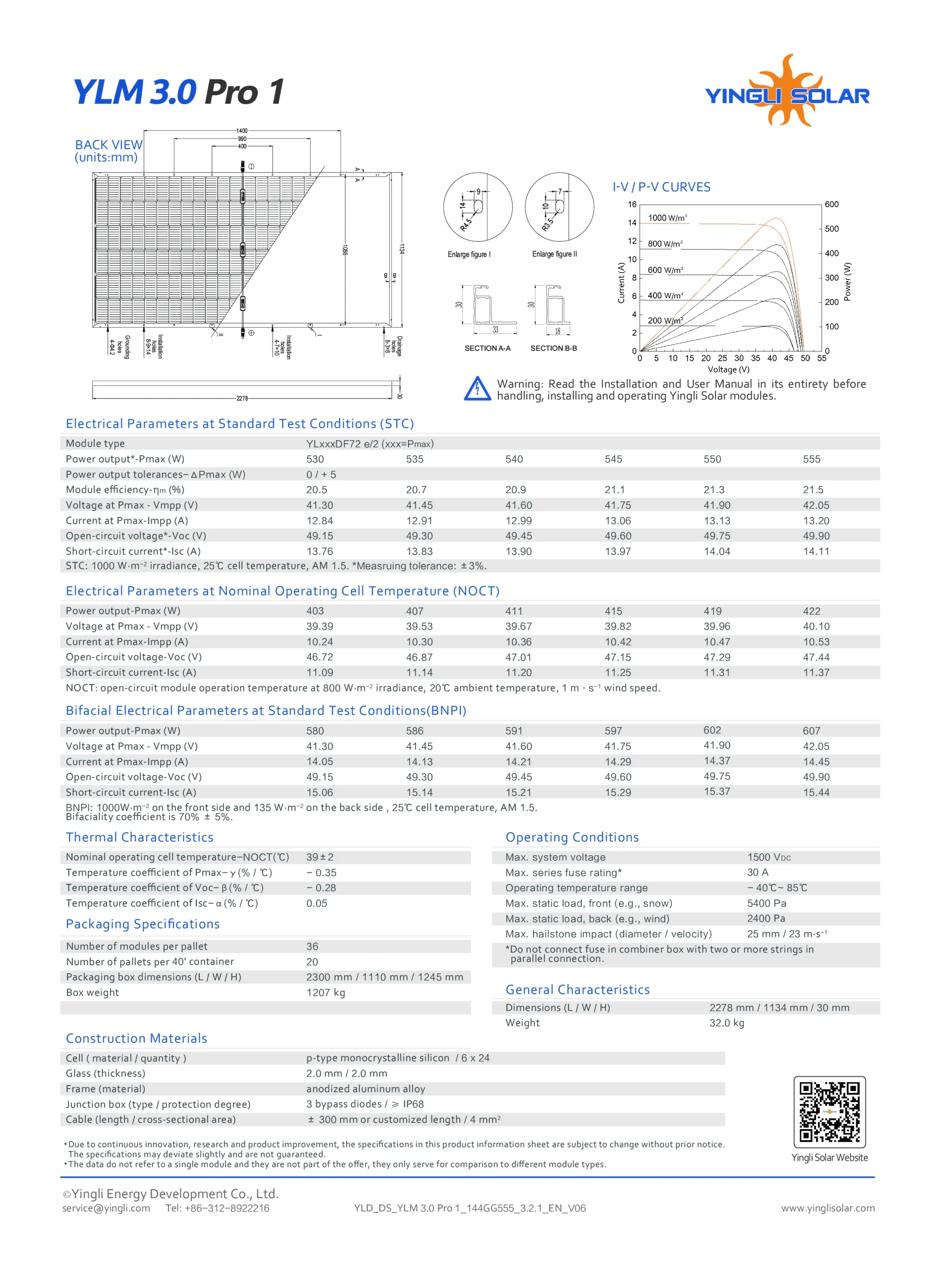 Yingli Solar YLM 3.0 Pro 1 555W P-Type PERC BIFACIAL Dual Glass Module - Image 2