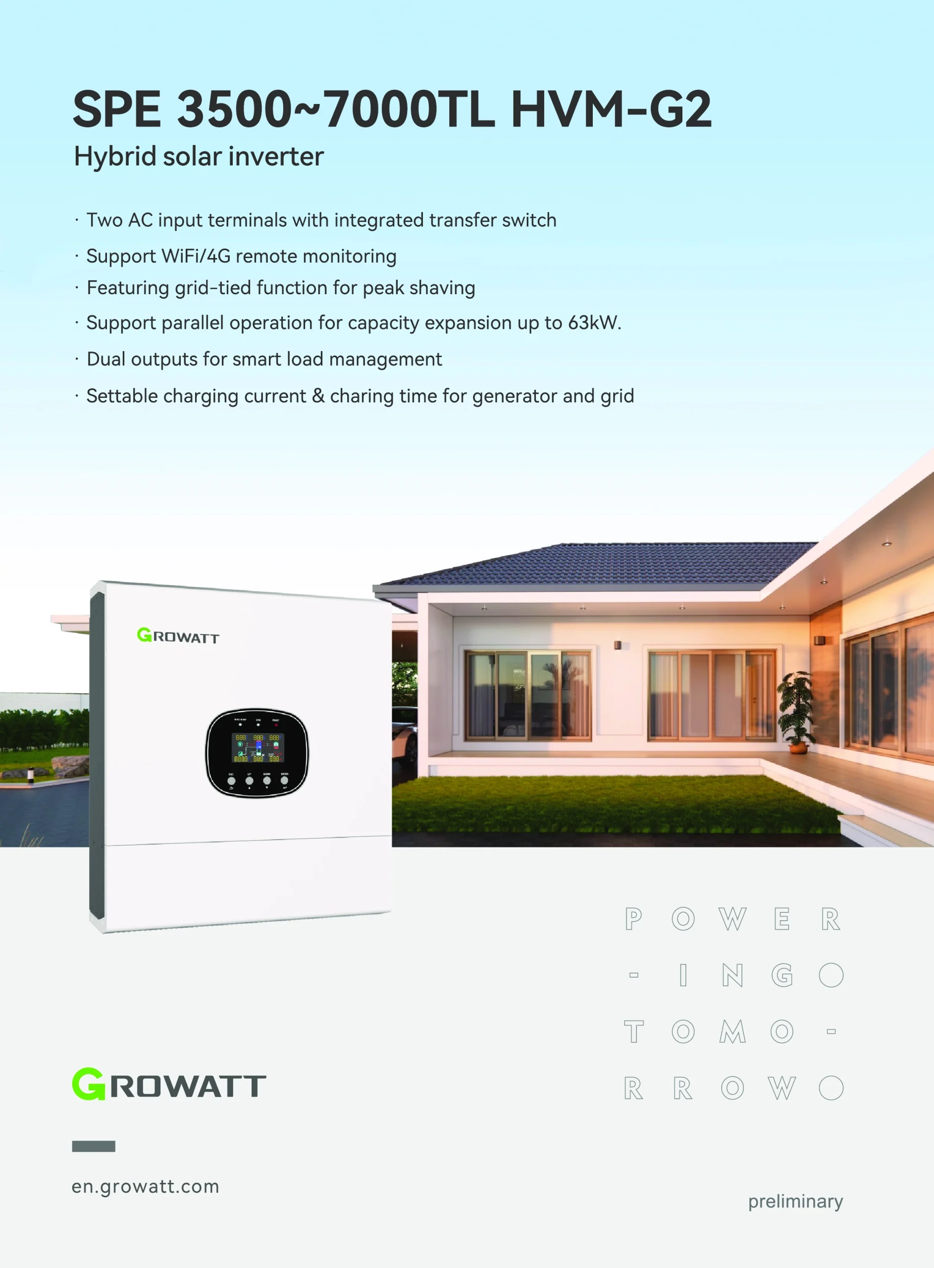Growatt SPE 3500~7000TL HVM-G2 Hybrid Solar Inverter