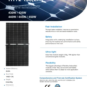 HT-SAAE MULTIWAY+ HT72-166(Lm) 430W-450W Ultra-Light Flexible Monocrystalline Solar Module