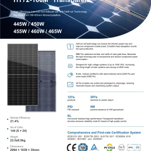 HT-SAAE MULTIWAY+ HT72-166M Transparent 445W-465W Bifacial Solar Module