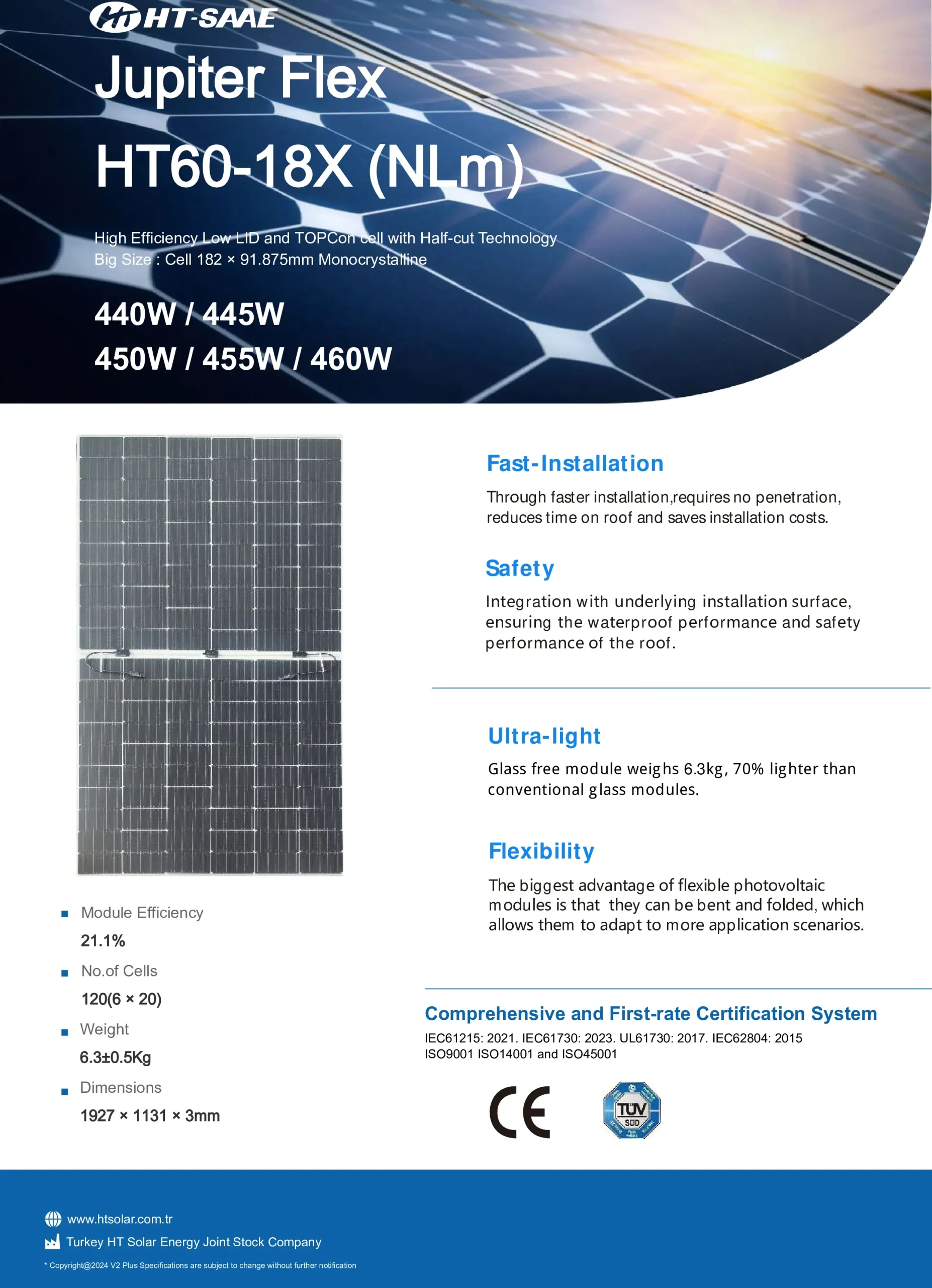 HT-SAAE Jupiter Pro HT66-18X+(ND)-F Double Glass 615W-635W Bifacial N-Type TOPCon Module