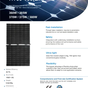 HT-SAAE MULTIWAY+ HT60-166(Lm) 360W-380W Ultra-Light Flexible Monocrystalline Solar Module