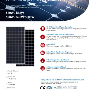 HT-SAAE Jupiter HT72-18X(ND)-F Double Glass 580W-600W Bifacial N-Type TOPCon Solar Module