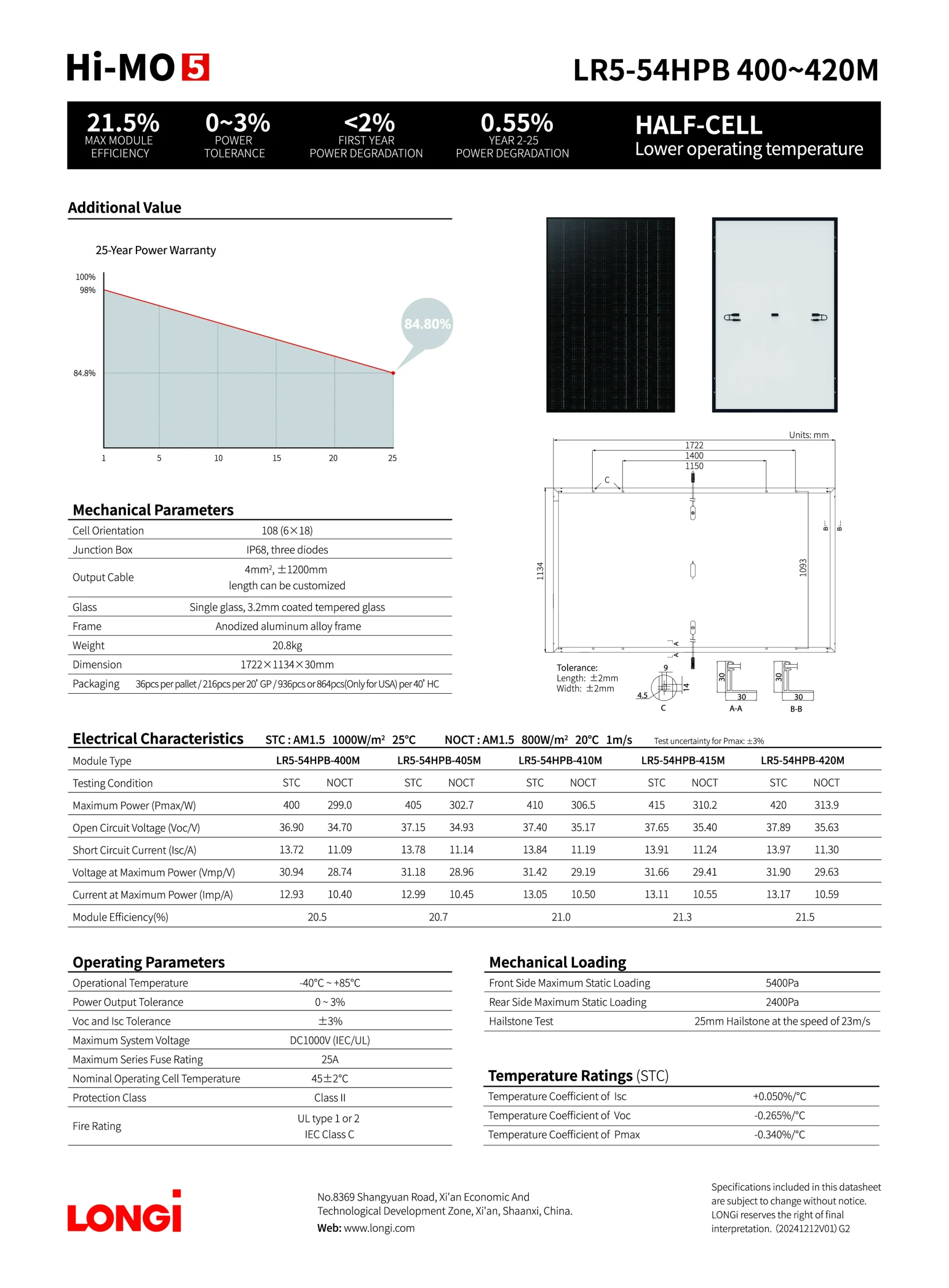 LONGi Hi-MO 5 LR5-54HPB (400~420M) Single Glass Half-Cell Solar Module - Image 2