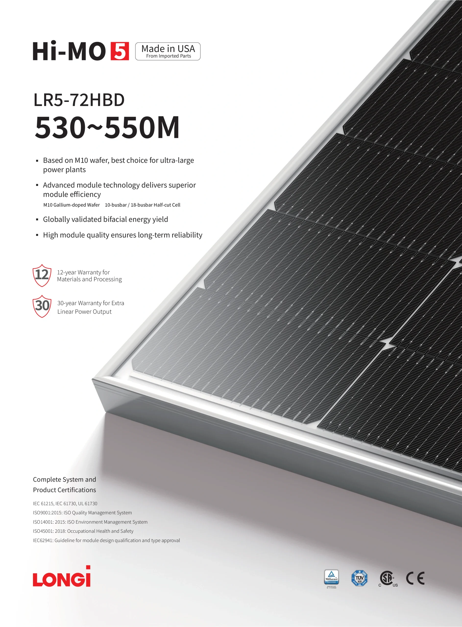 LONGi Hi-MO 5 LR5-72HBD (530~550M) Bifacial Solar Module