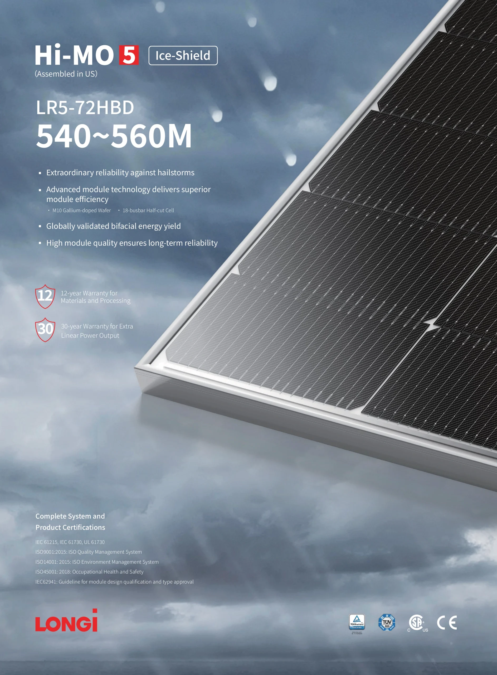 LONGi Hi-MO 5 Ice-Shield LR5-72HBD (540~560M) Bifacial Dual Glass Module