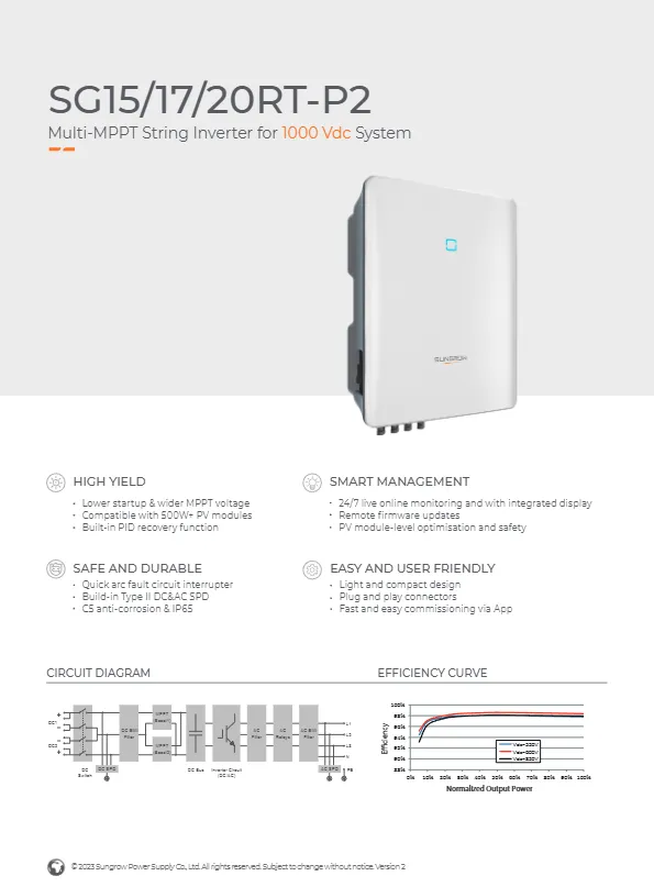 Sungrow SG15/17/20RT-P2 Multi-MPPT String Inverter - 20KW اینورتر رشتهای چند مگاپیکسلی