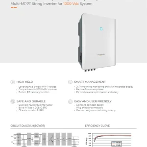 The Sungrow SG5–12RT-P2 ​​is a 3-phase, multi-MPPT, on-grid string inverter with a power range of 5–12 kW  -   ​​یک اینورتر رشته‌ای سه فاز- چند ام پی پی- و متصل به شبکه با محدوده توان ۵ تا ۱۲ کیلووات است.